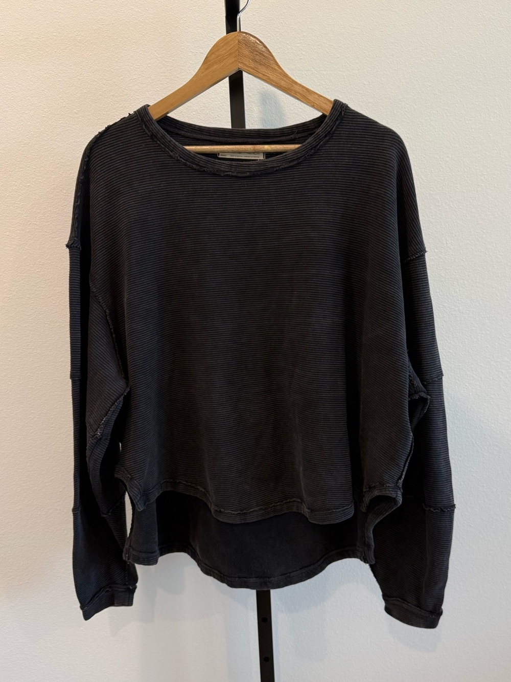 NWT Free People Total Eclipse Black Ribbed Long-Sleeve Pullover Small Minimal